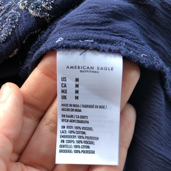 American Eagle Blue And White Embroidered Top - Picture 8 of 8